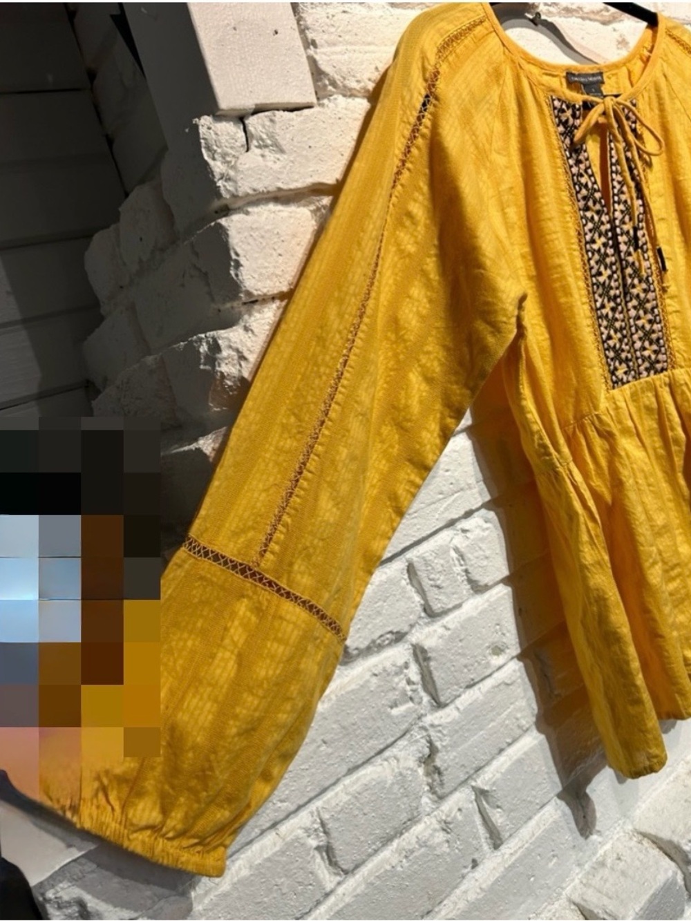 Chelsea & Theodore Mustard Embroidered Boho Peasant Blouse S - Picture 6 of 6